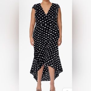 Spring Summer Boho polka dot Print V-Neck Faux Wrap Maxi Dress